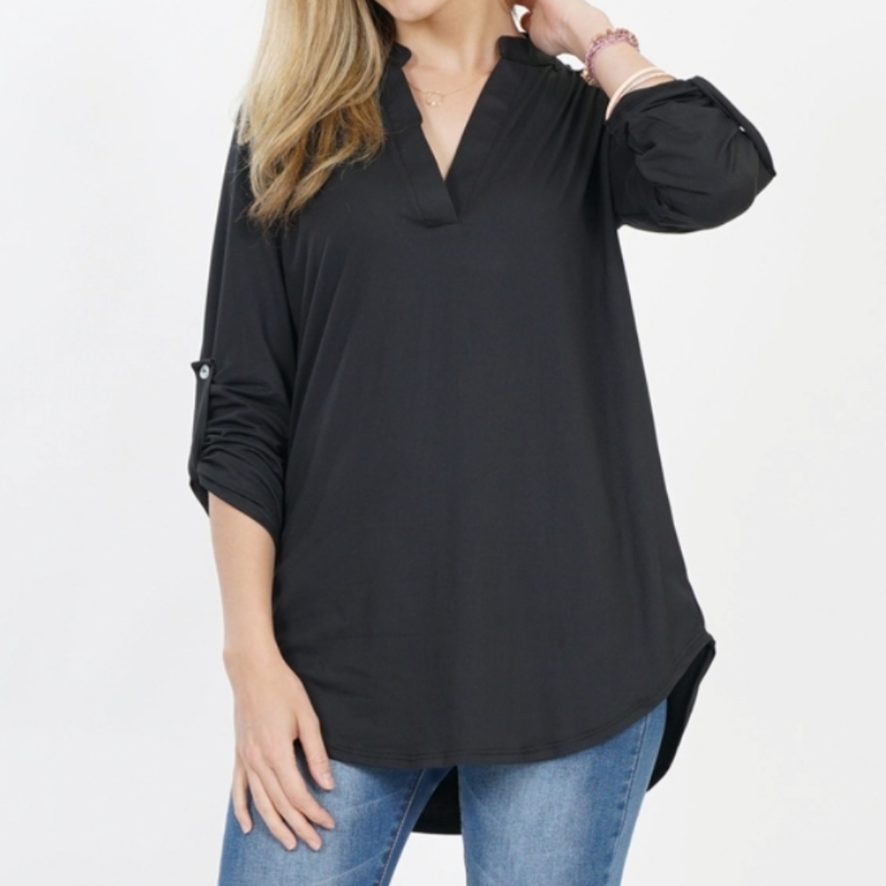 Up Sleeve Peasant Knit Top black